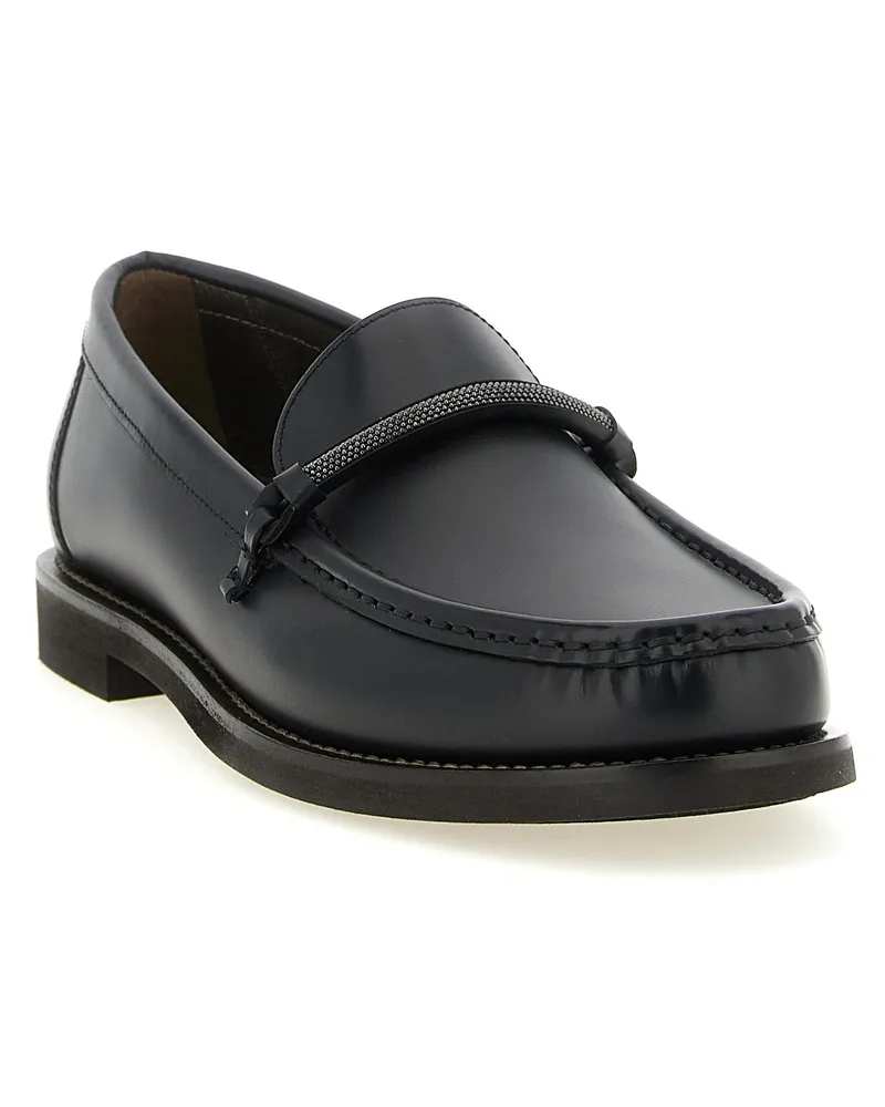 Brunello Cucinelli Women's Black Calfskin Slip-On Loafers Black