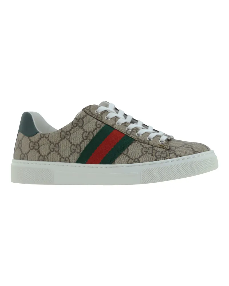 Gucci Women's Sneakers With Gg Monogram And Web Detail Bei-Ebony-Vrv-Green Upper: Fabric; Sole: Rubber Bei-ebony/vrv/green Bei-ebony