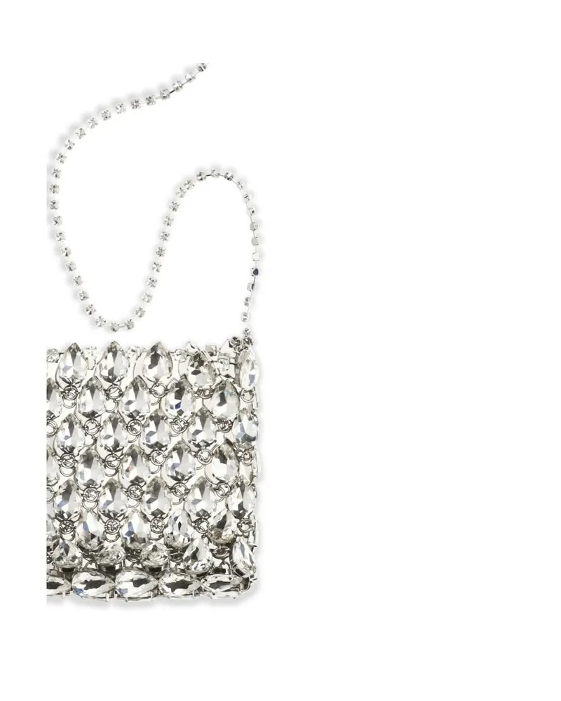 Self-Portrait Crystal-Embellished Mesh Mini Bag — Silver Silver