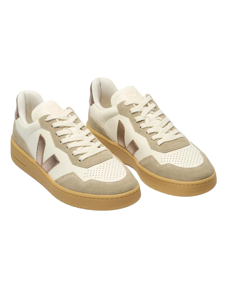 VEJA Women's Sneakers V-90 Leather Pure Bronze Natural Trainers White