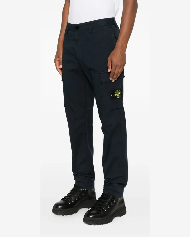 Stone Island Logo-Patch Cotton Cargo Trousers — Navy Navy