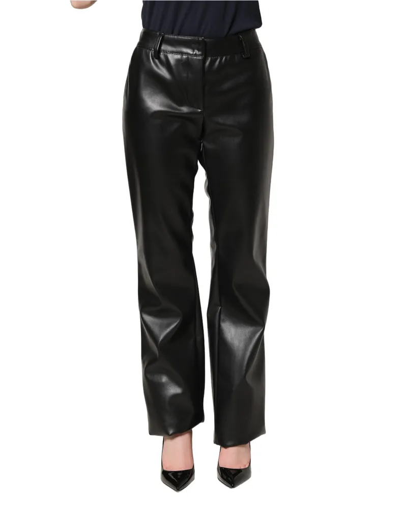 Dolce & Gabbana Women Black Pu Leather High Waisted Trouser Pants Polyurethane Polyester Black