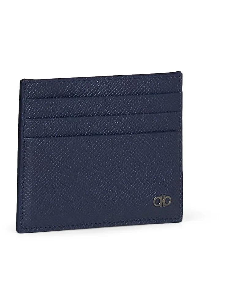 Ferragamo Men's Credit Card Holder Gancini Dark Navy Blue Calf Leather Wallets & Cardholders Navy