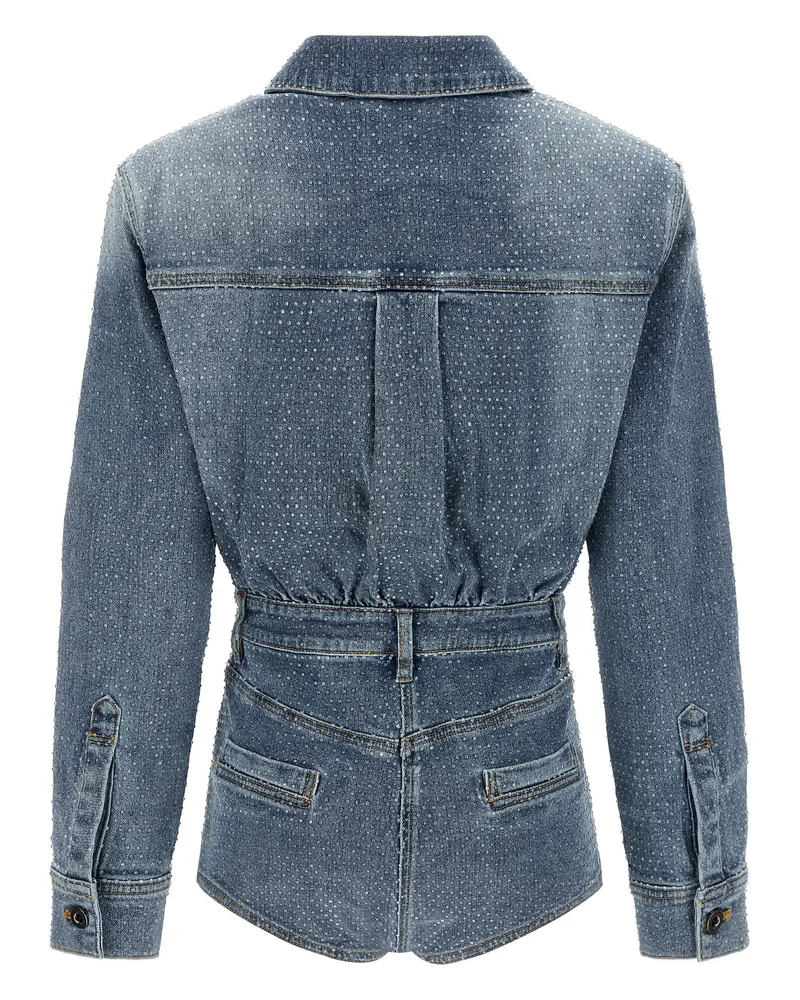 Self-Portrait Rhinestone Denim Jumpsuit — Blue Blue