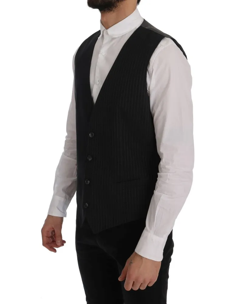 Dolce & Gabbana Men's Gray Staff Cotton Striped Vest Clothing Gray