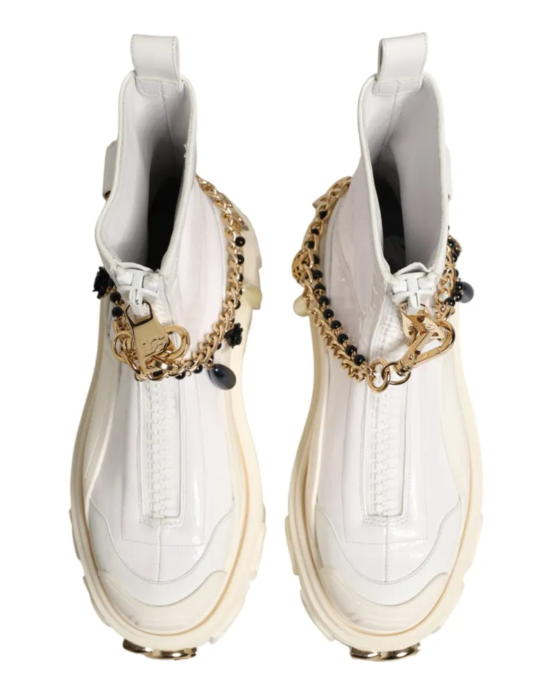 Dolce & Gabbana Women's White Leather Rubber Logo Ankle Boots Shoes Co+pl+pu+20lf White