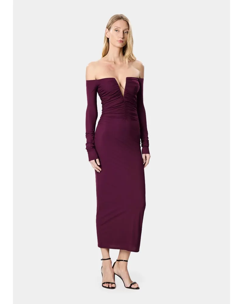 Amazuìn Gathered Bodice Off-Shoulder Dress — Purple Purple