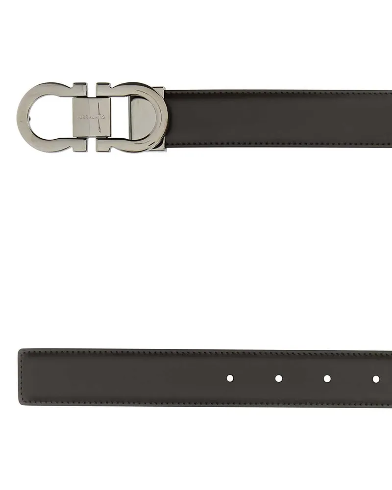 Ferragamo Men's Dark Brown Leather Reversible Belt Hickorynero Cinture Brown