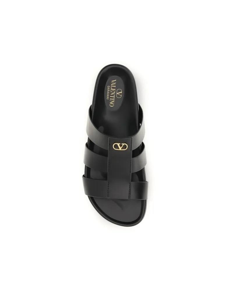 Valentino Garavani Men's Black Calf Leather Bos Taurus Sandals Black