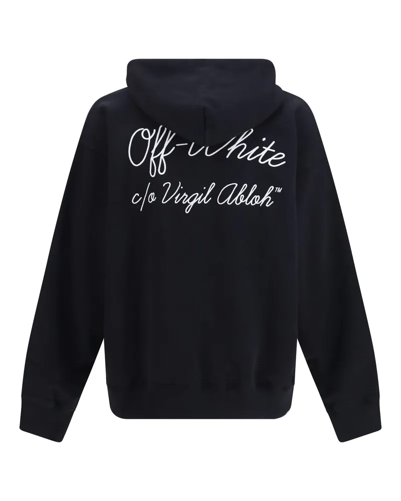 OFF-WHITE Men's Script Logo Skate Hoodie Black Cotton Sweatshirts Sweater Black