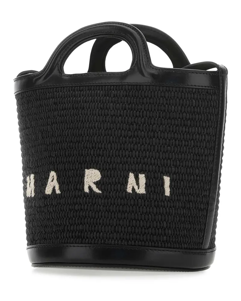 Marni Women's Black Leather And Raffia Tropicalia Bucket Bag 00n99 Borse A Secchiello Black