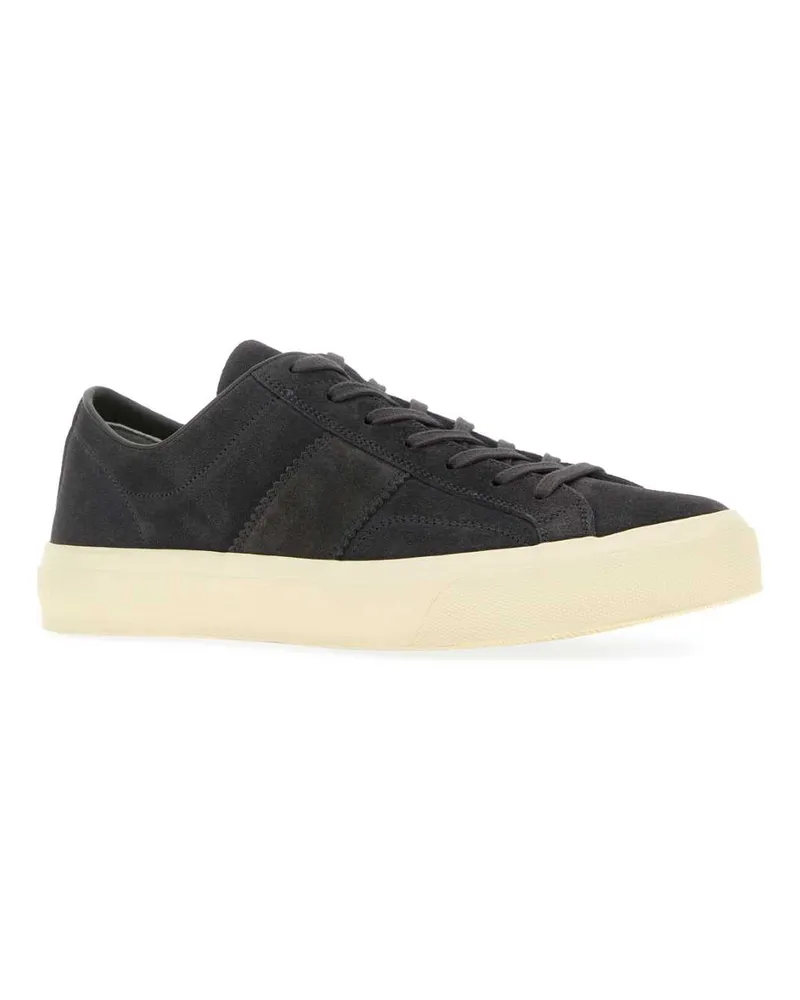 Tom Ford Men's Blue Suede Cambridge Sneakers Anthracitecream Black