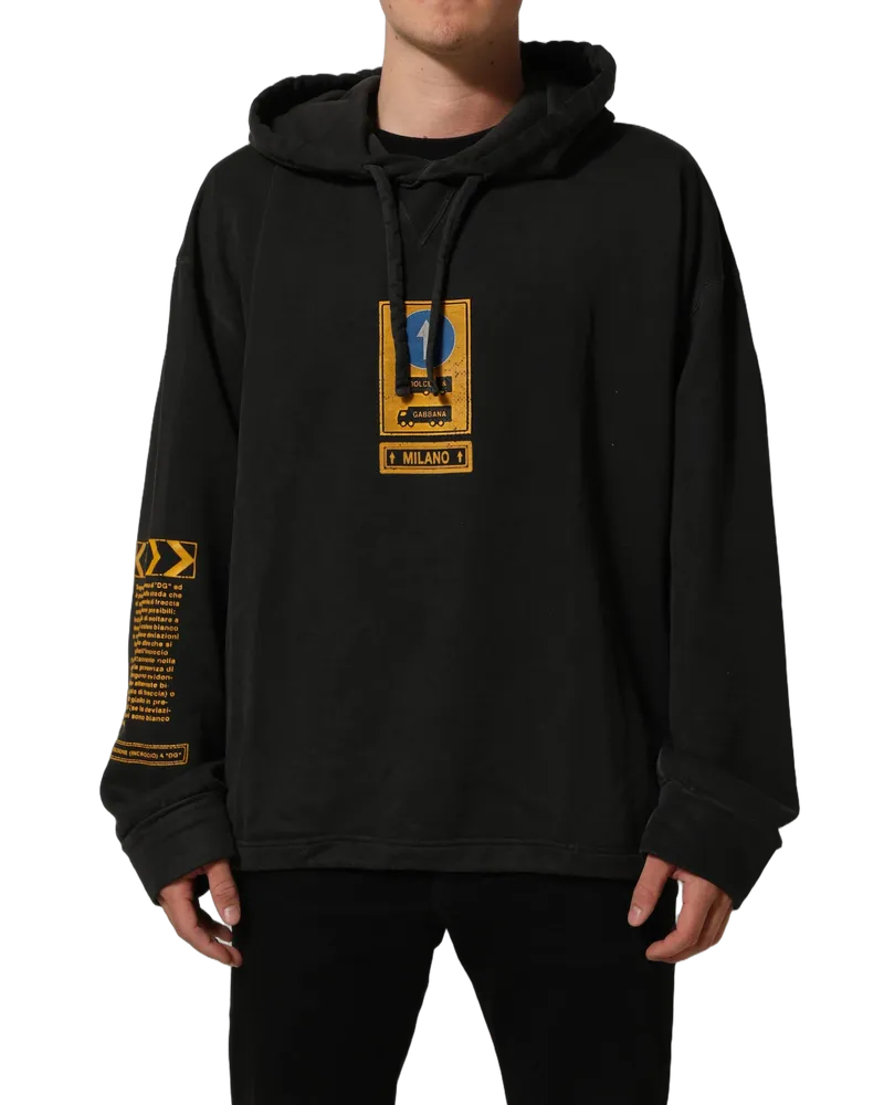 Dolce & Gabbana Logo-Embroidered Cotton Hoodie — Black Black