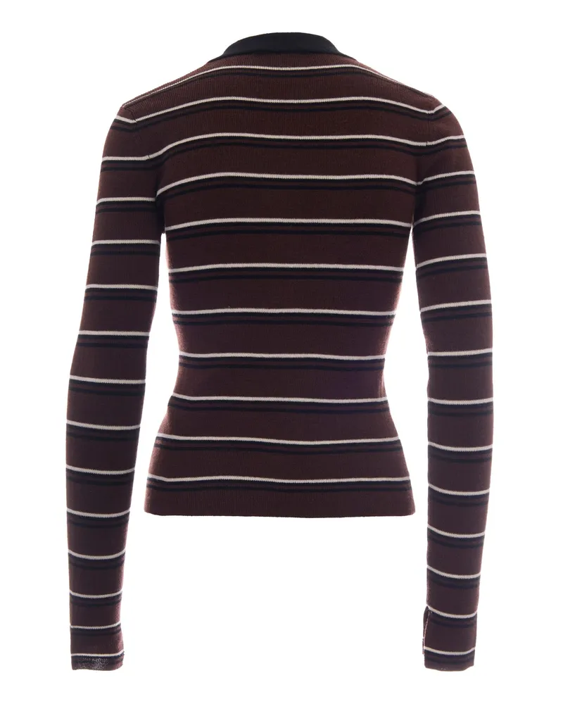 Ganni Women Polo Ribbed Merino Multicolour Wool Jumpers Sweater Brown