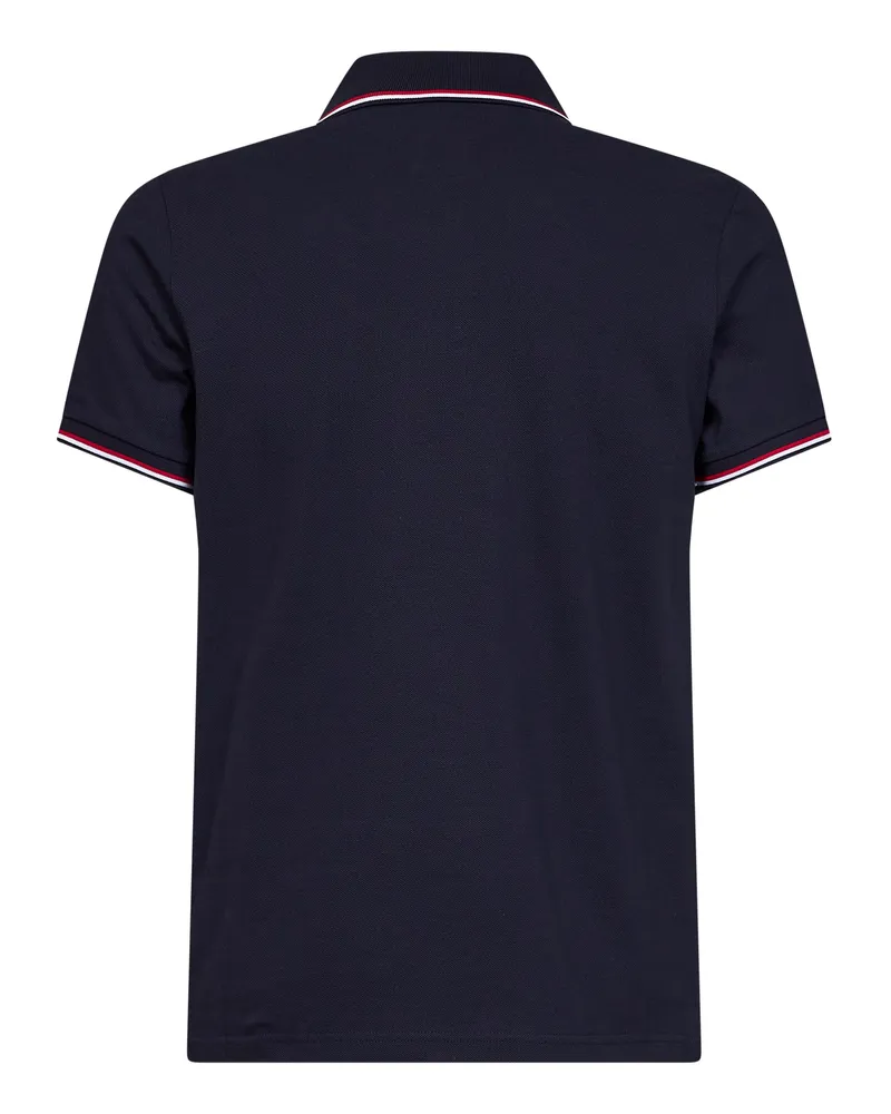 Moncler Tricolor-Trim Cotton Piqué Polo Shirt — Navy Navy