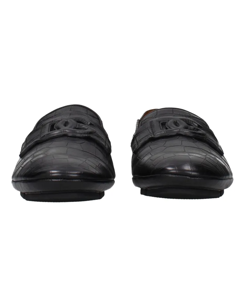 Dolce & Gabbana Men's Black Leather Slip-On Loafers Black