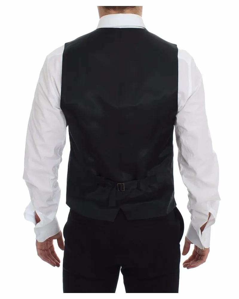 Dolce & Gabbana Men's Gray Striped Wool Logo Vest Gilet Weste Clothing Gray