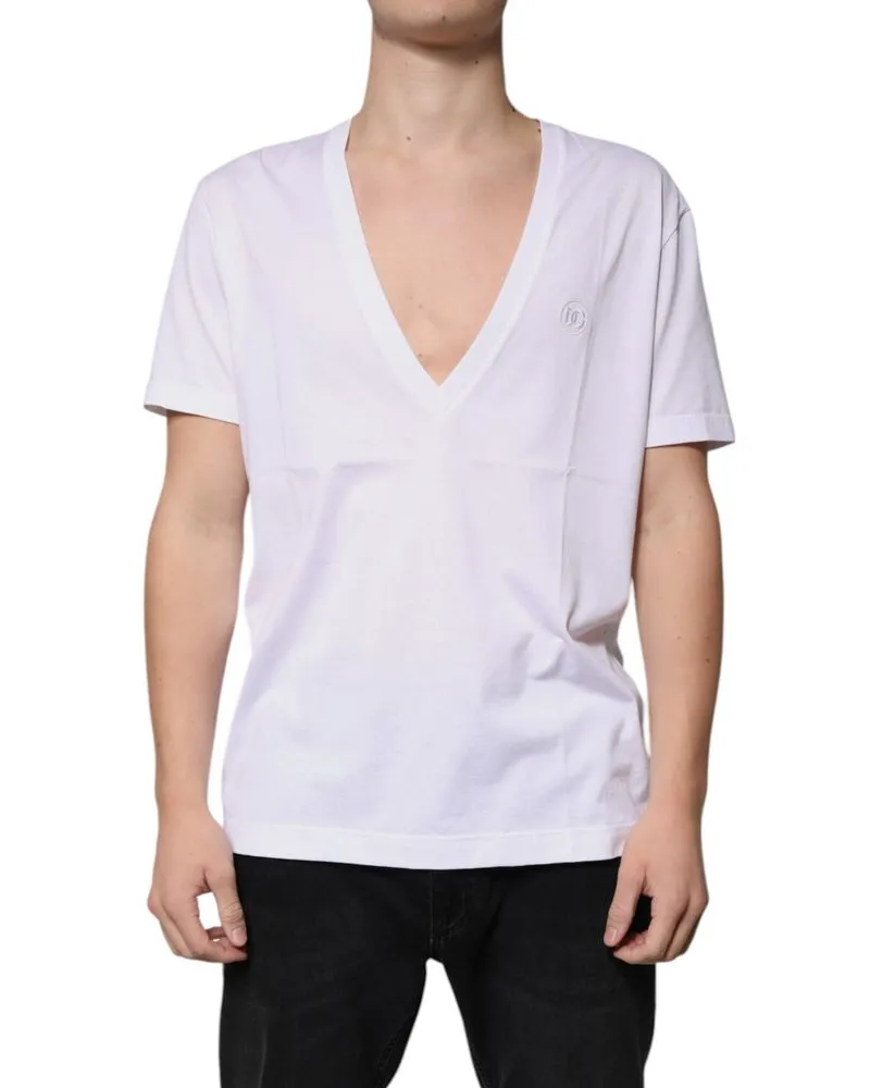 Dolce & Gabbana Logo-Embroidered Cotton T-Shirt — White White
