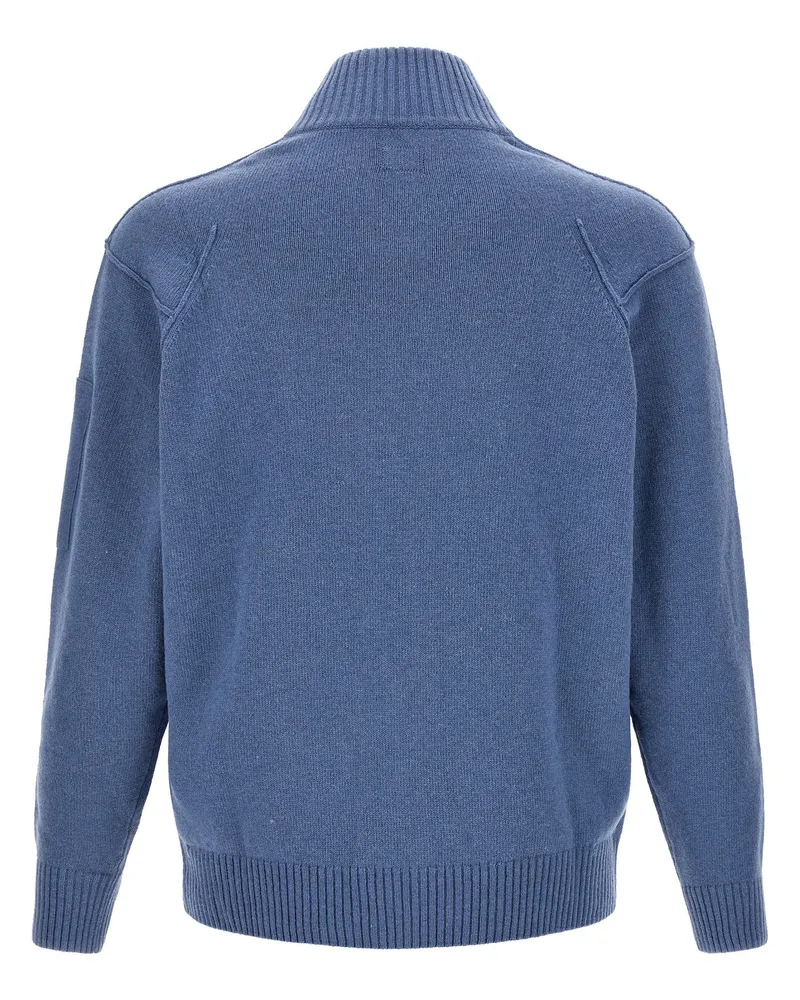 C.P. Company Wool Zip Cardigan with Lens Detail Cardigan — Blue Blue