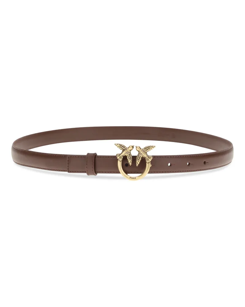 Pinko Women's Love Berry Belt Burgundy Wine-Antique Gold Calf Leather Bos Taurus E Braces Brown