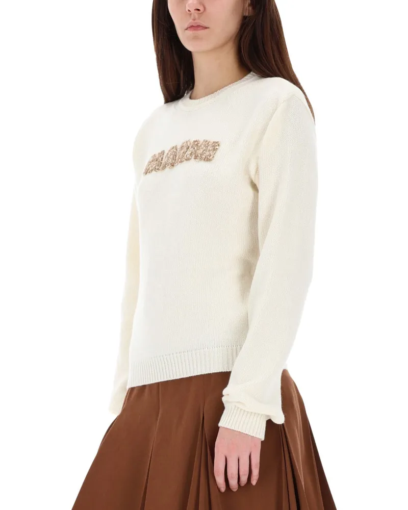 Marni Logo-Embroidered Virgin Wool Sweater — Ivory Ivory