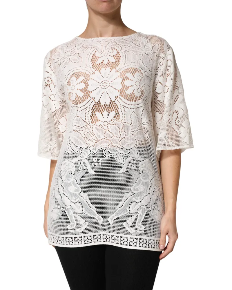 Dolce & Gabbana Women's White Embroidery Lace Cotton Blouse Top Co+pa White