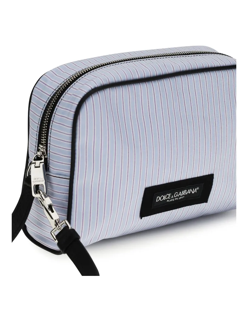 Dolce & Gabbana Men's Handbag Striped Poplin And Leather Multicolour-Light Blue Cotton Handbags Multicolour/light Hand Bags Blue