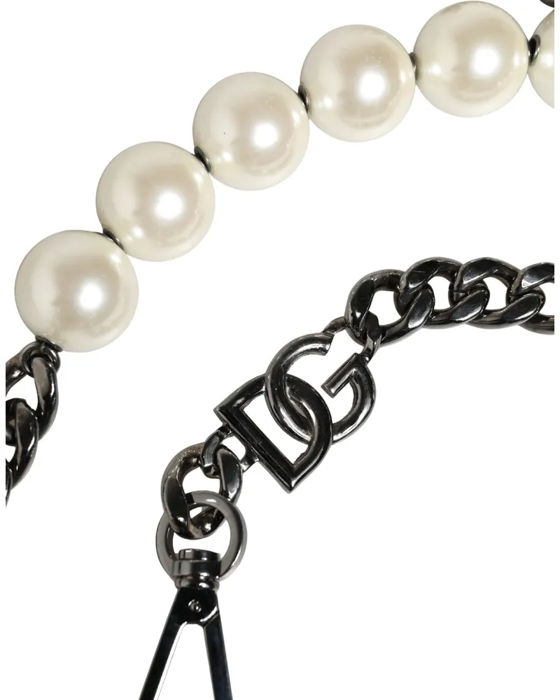 Dolce & Gabbana Pearl-Embellished Leather Shoulder Strap — White White