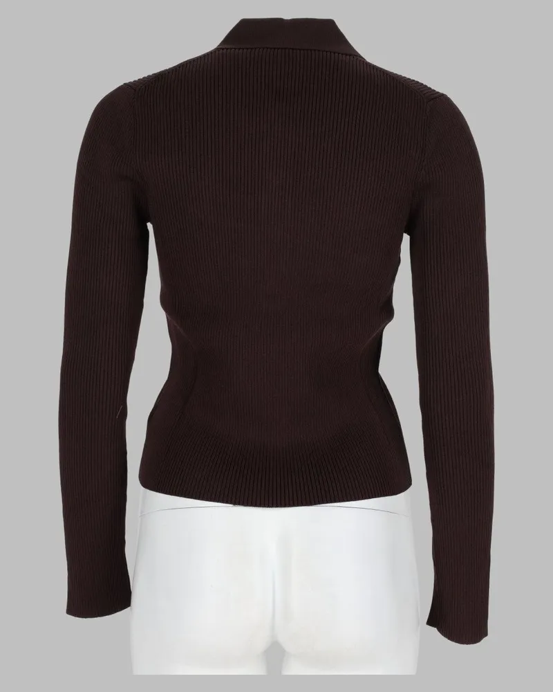 Michael Kors Ribbed Recycled Viscose Polo Sweater — Brown Brown