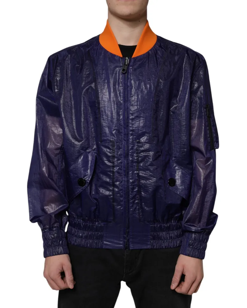 Dolce & Gabbana Men's Blue Cotton Stretch Full Zip Bomber Jacket Elastane Clothing Navy