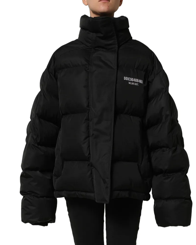 Dolce & Gabbana Women Black Dgvib3 Embroidered Padded Puffer Jacket Polyester Clothing Black