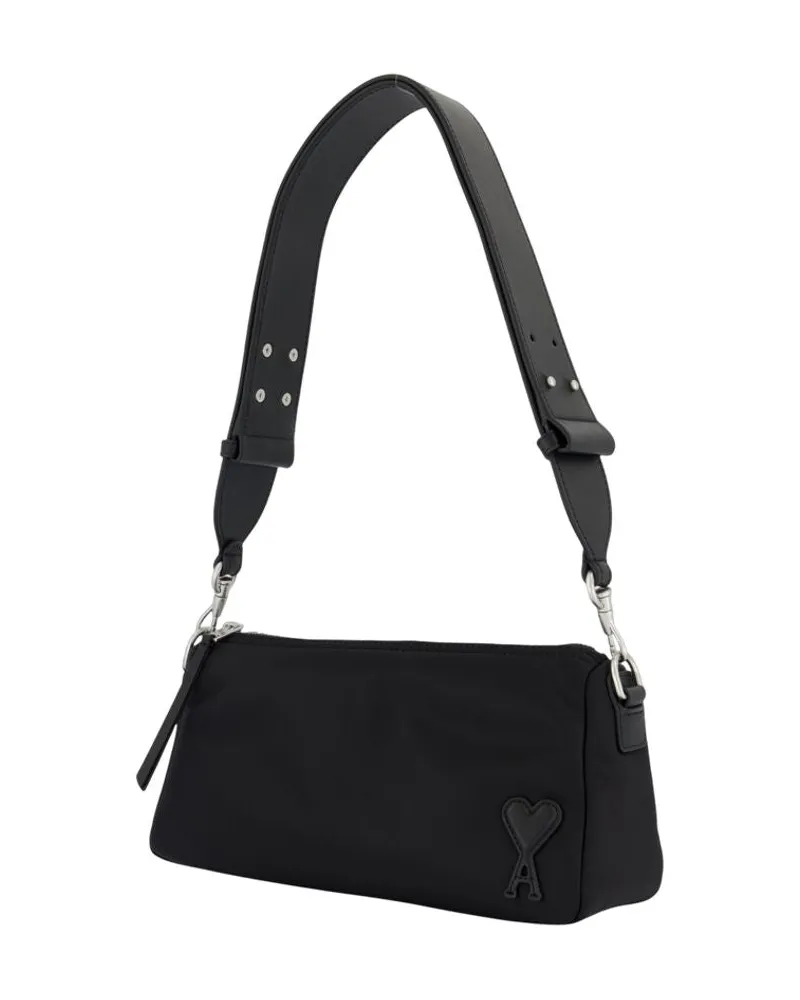 AMI Paris Unisex Marcel Shoulder Bag -  Nylon Black Shoulder-Hobo-Bags Black