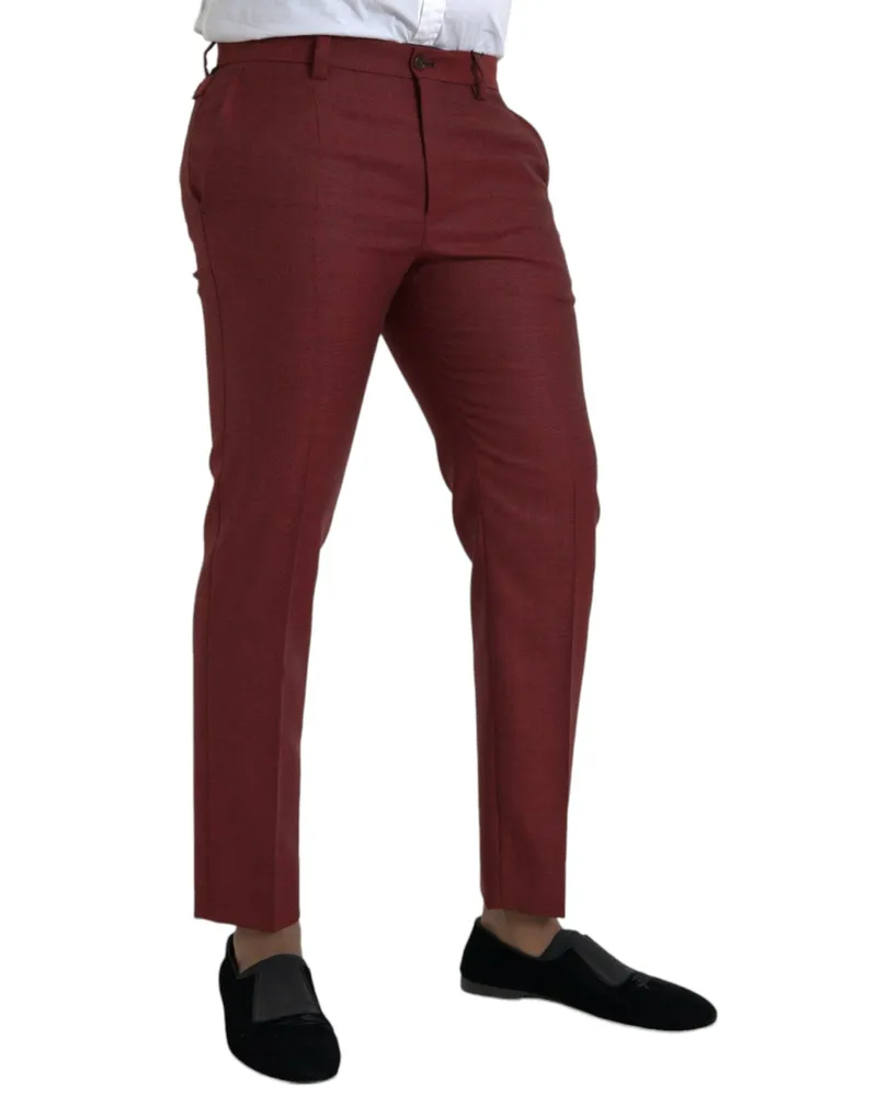 Dolce & Gabbana Maroon Wool Men Skinny Dress Pants Virgin Red