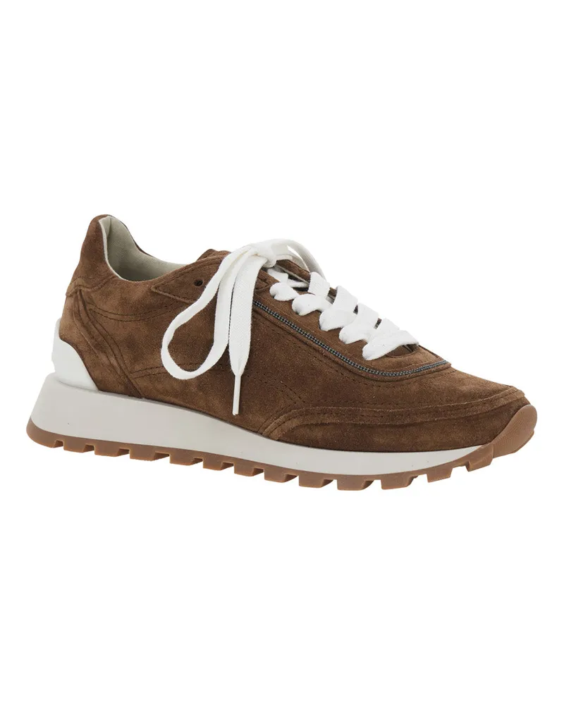 Brunello Cucinelli Women's Low Top Sneakers Brown Suede Trainers Brown