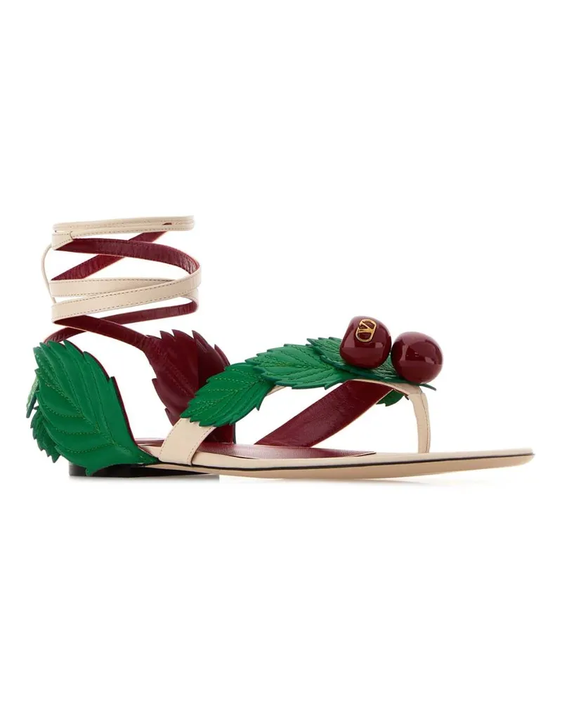 Valentino Garavani Women's Ivory Leather Cherryfic Thong Sandals Butterwhitepeppermint Sandali Beige