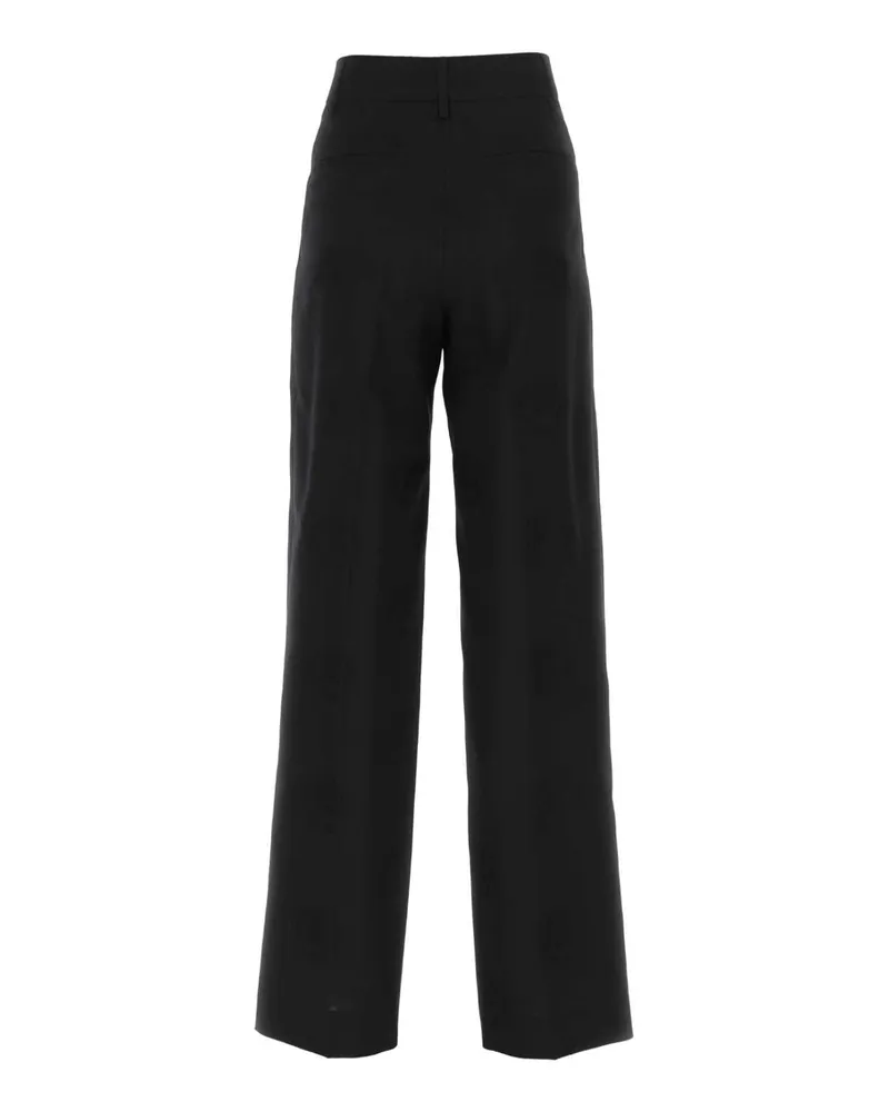 Burberry Women's Black Wool Blend Wide-Leg Pant A1931 Exterior: Cotton Pantaloni Black