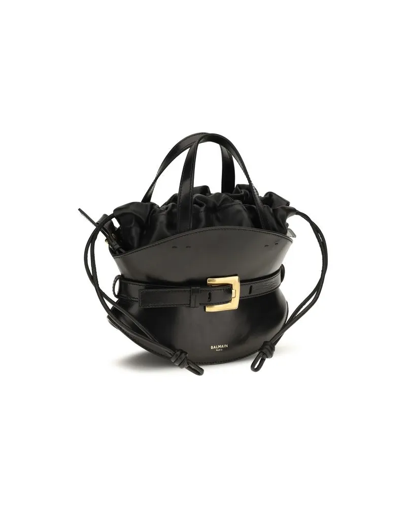 Balmain Women's Black Calf Leather Bos Taurus Shoulder Bag Black