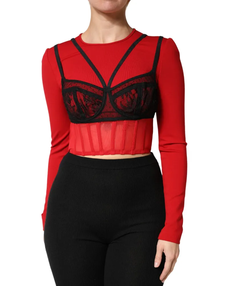 Dolce & Gabbana Women Red Black Nylon Bralette-Style Cropped Top And 06+pa+vi Red