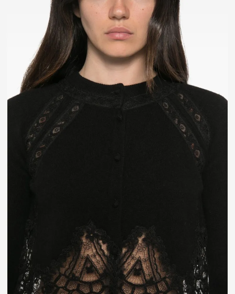 Ermanno Scervino Lace-Trimmed Cashmere Cardigan — Black Black