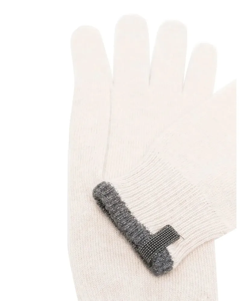 Brunello Cucinelli Womens Beige Knit Gloves With Contrast Trim Accessories & Slg Beige