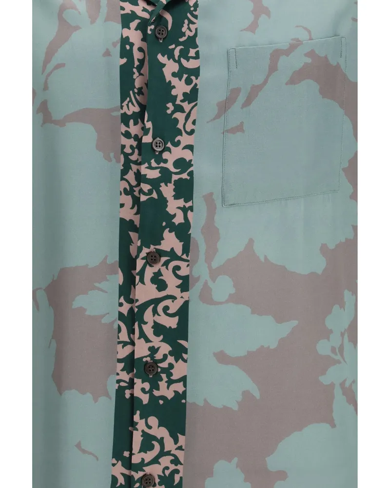 Dries van Noten Men's Short-Sleeve Shirt Carltone Petrol Viscose Green