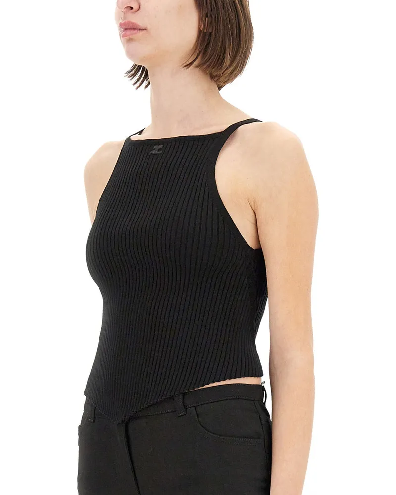 Courrèges Ribbed Viscose Tank Top — Black Black