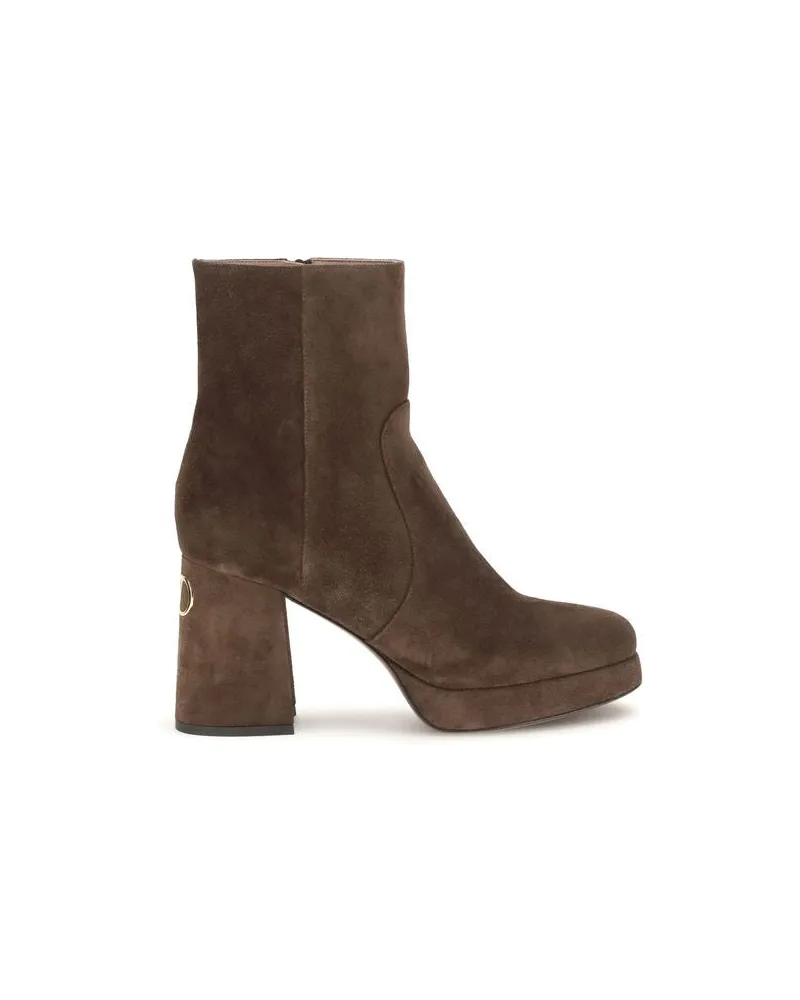 Valentino Garavani Women's Brown Calf Leather Bos Taurus Ankle Boots Brown