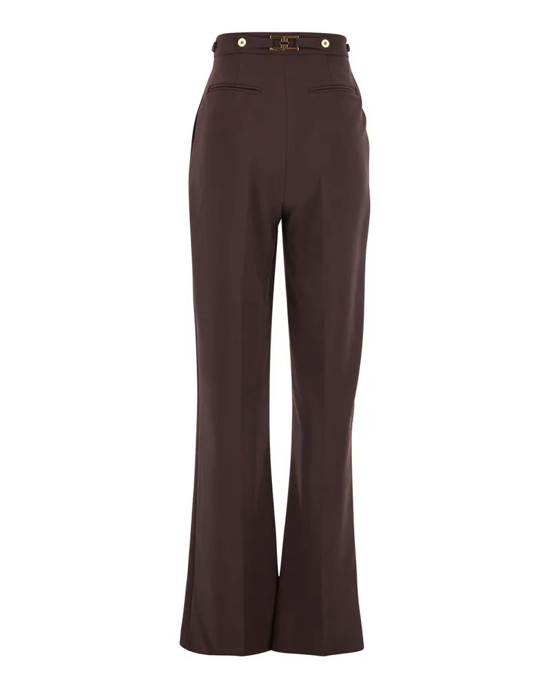Elisabetta Franchi Women's Bordeaux Pants With Jewel Button Details Polyester Trousers Burgundy