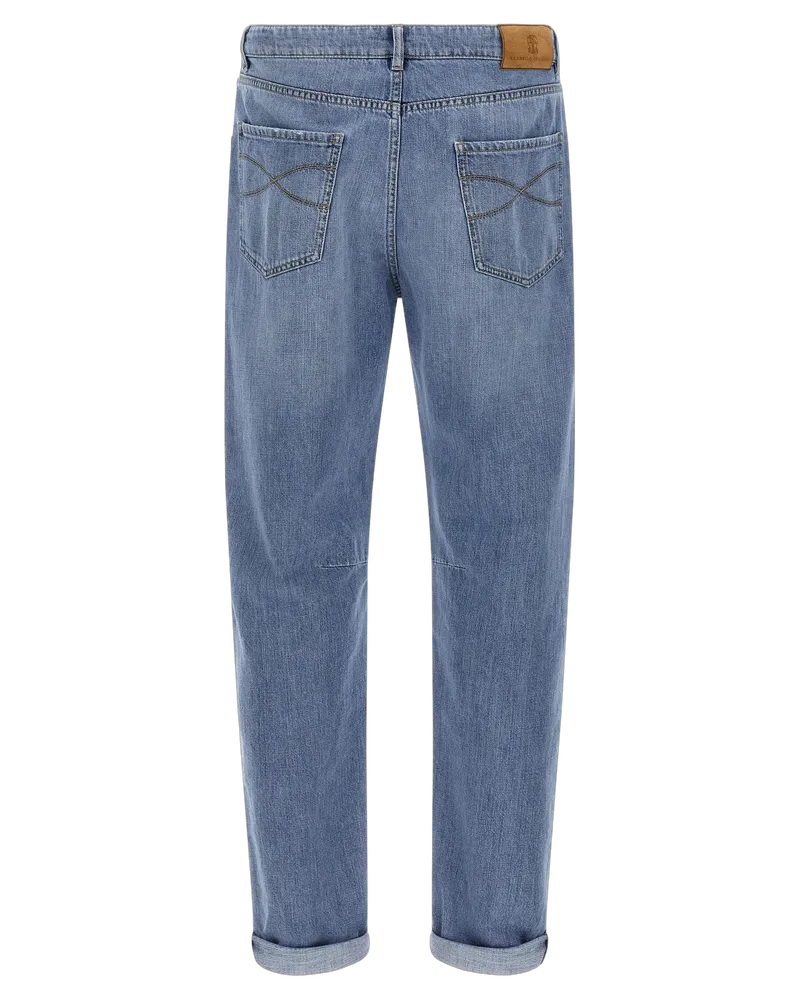 Brunello Cucinelli Men's Blue Cotton Straight-Leg Jeans Clothing Blue