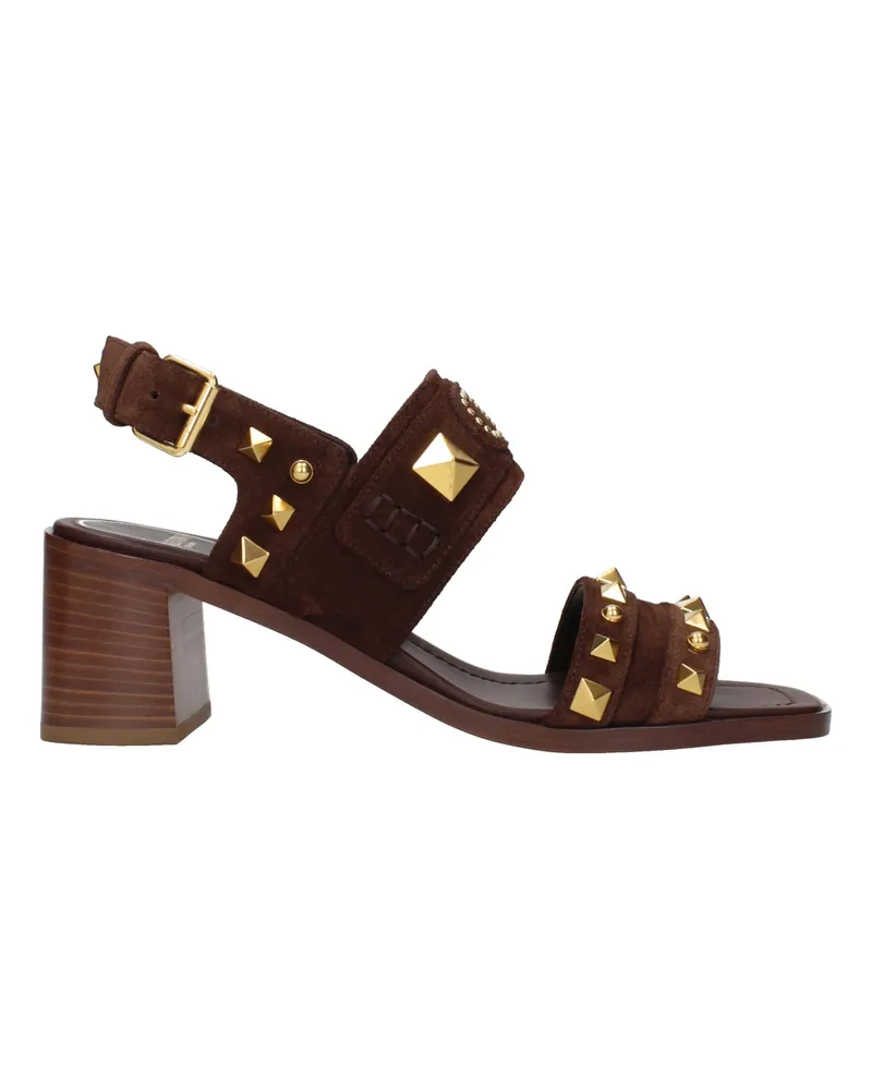Valentino Garavani Women's Brown Leather Strap-On Sandals Brown