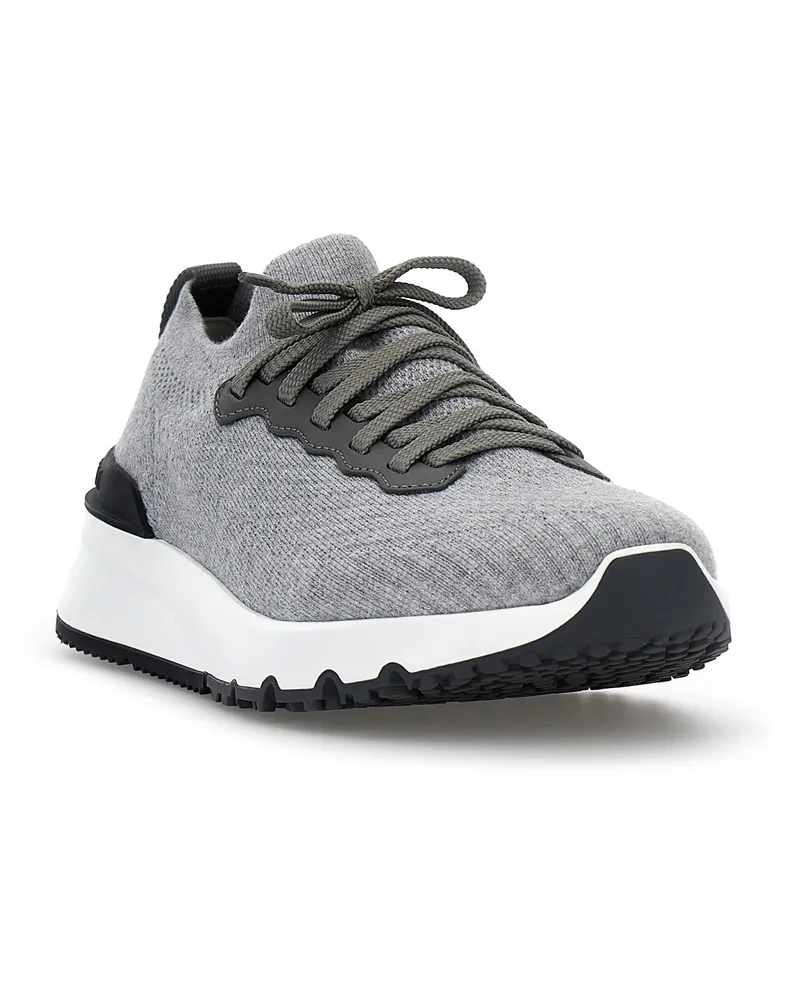 Brunello Cucinelli Cotton Knit Sneaker — Gray Gray