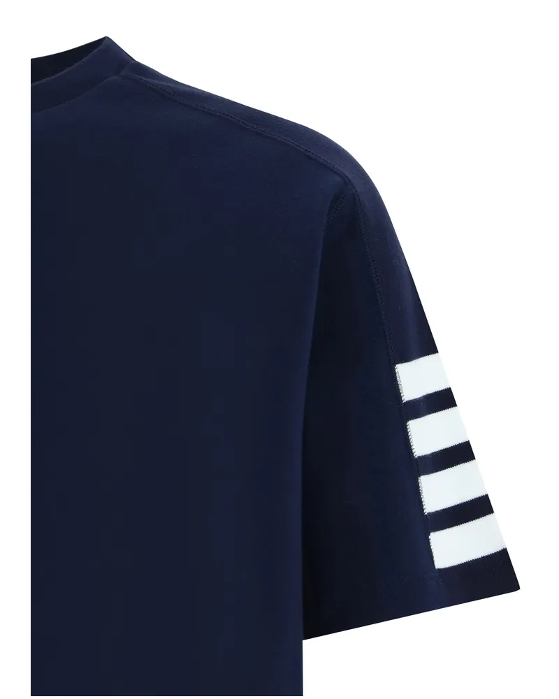 Thom Browne Men's Cotton Crewneck T-Shirt With Stripes Navy T-Shirts And Polos Navy