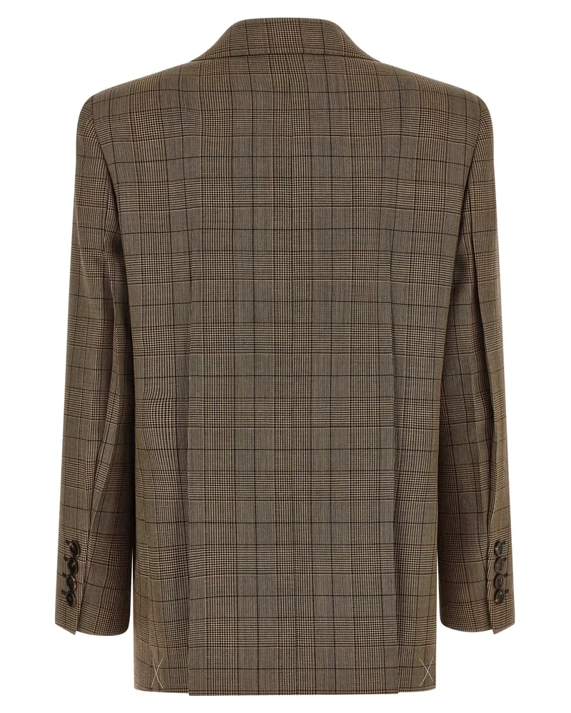 Chloé Check Wool Double-Breasted Blazer — Brown Brown