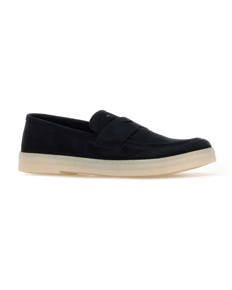 Prada Men's Dark Blue Suede Loafers Blu Mocassini Black